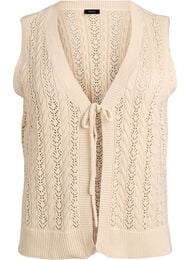 Strikket vest med hulm&oslash;nster og bindeb&aring;nd, Beige