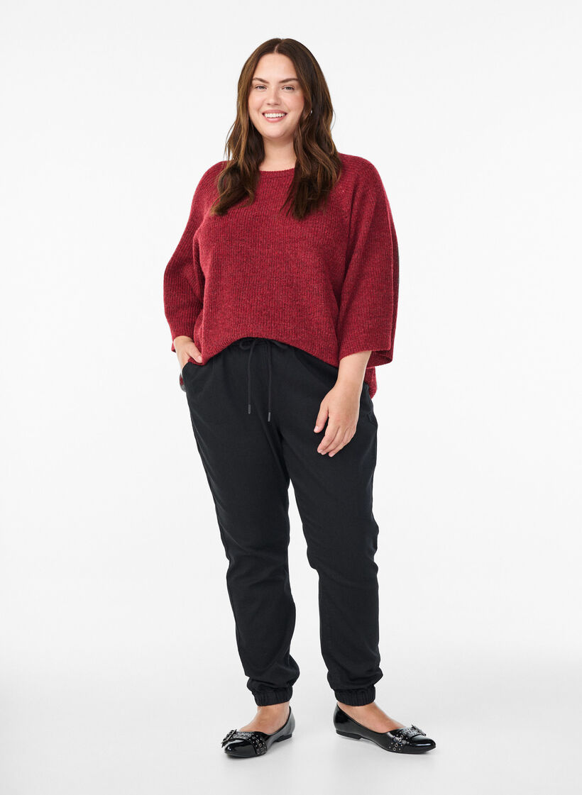 Ribstrikket tr&oslash;je med 3/4 &aelig;rmer, R&oslash;d, Model image number 1