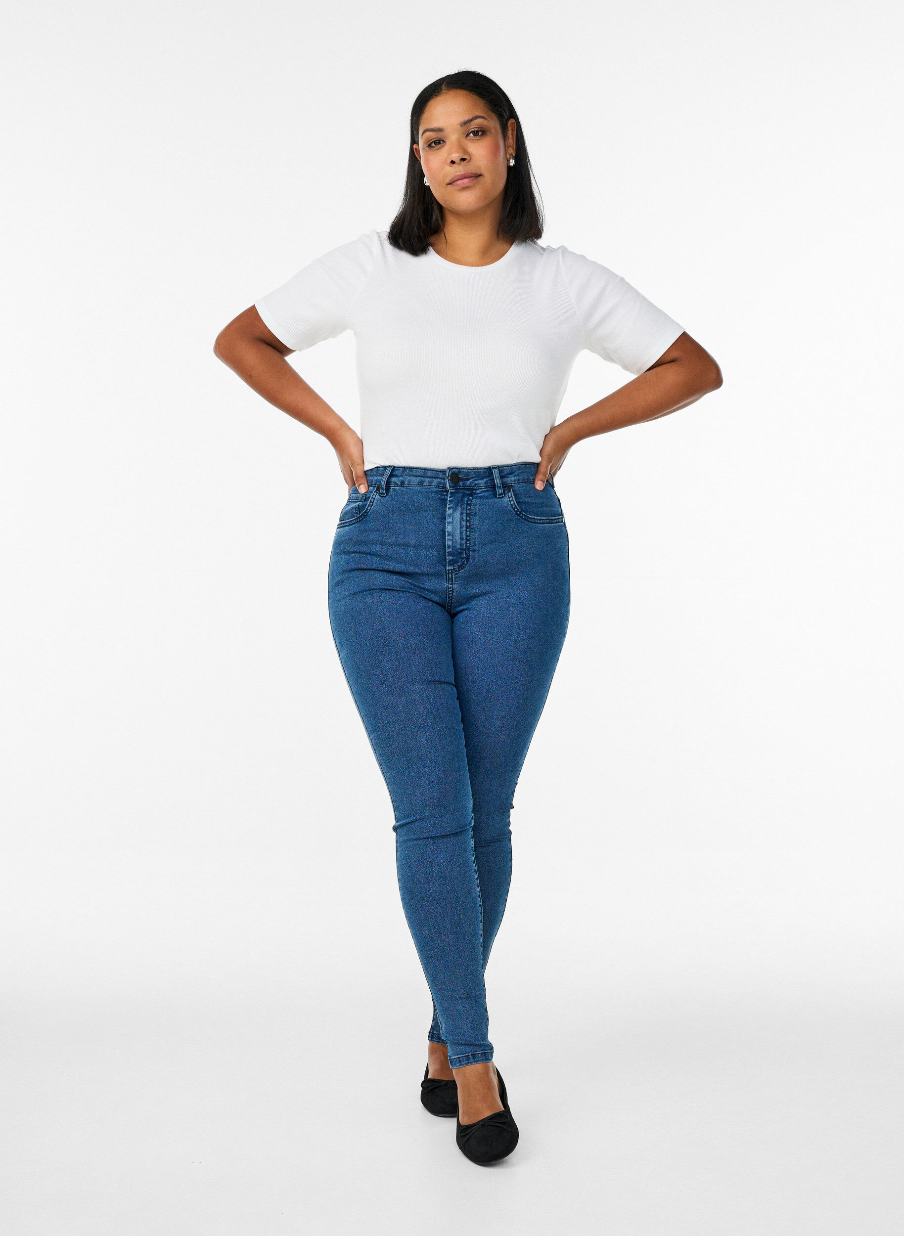 Zizzi Amy jeans med h&oslash;j talje og super slim fit, Bl&aring;, Model image number 0