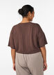 Kort&aelig;rmet v&aelig;vet bluse med rund hals, Brun, Model image number 2