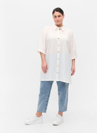 Lang skjorte med 3/4 ærmer, Bright White, Model image number 2