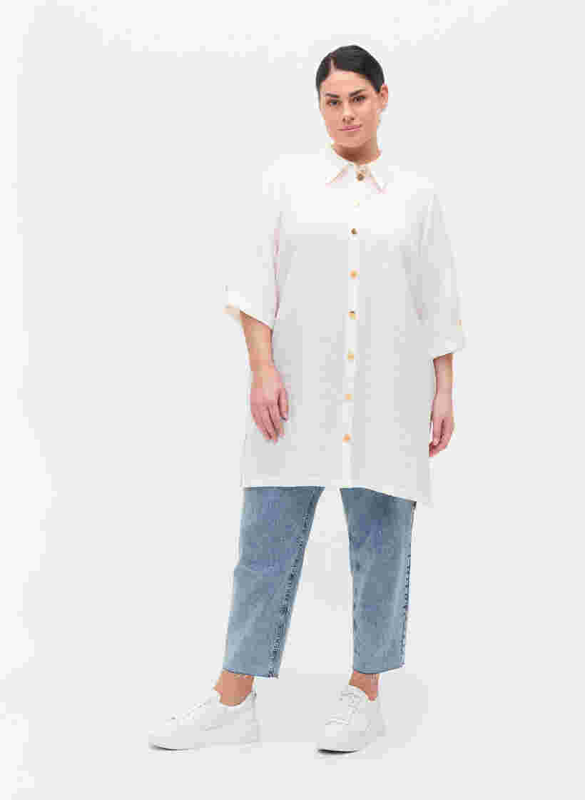 Lang skjorte med 3/4 ærmer, Bright White, Model image number 2
