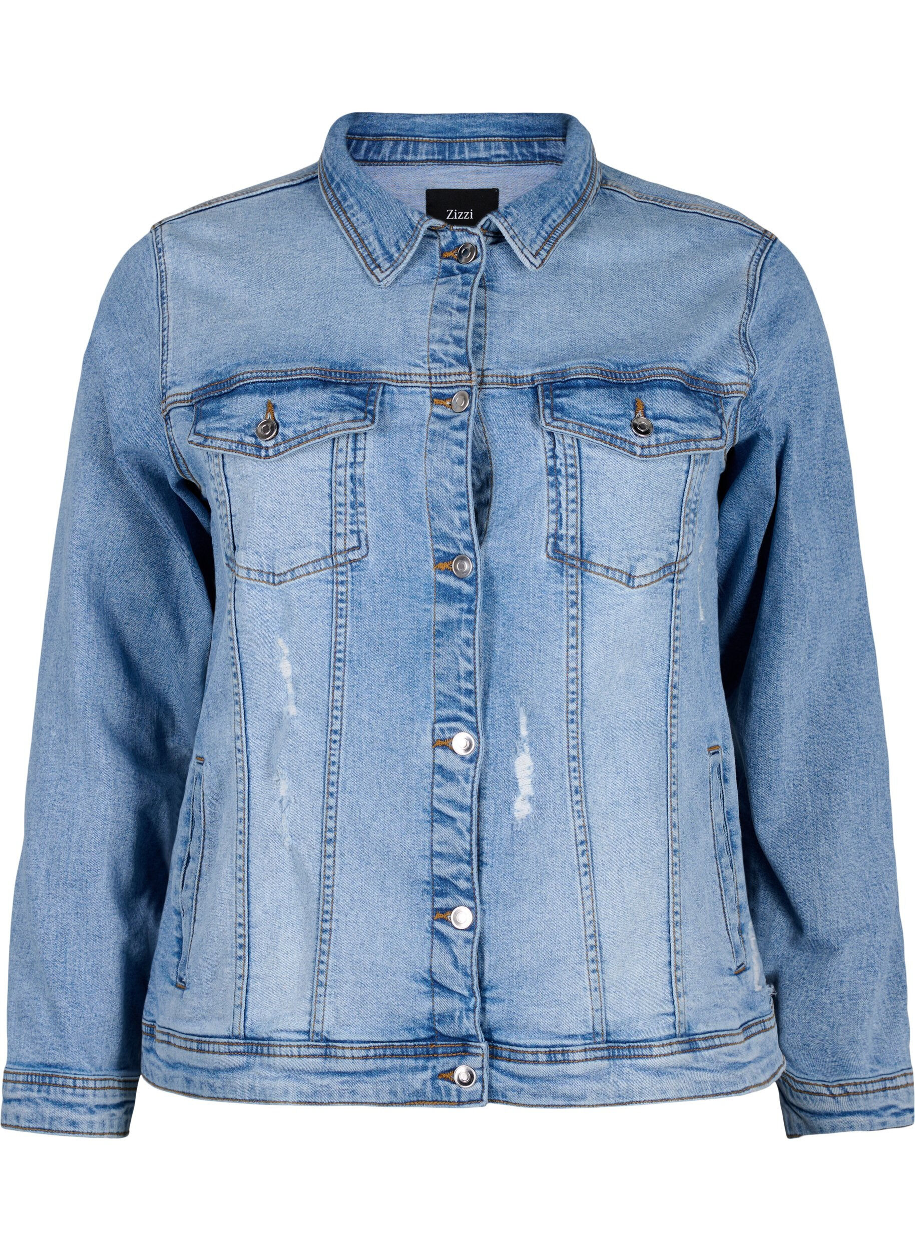 Zizzi Kort denimjakke i bomuld, Light blue denim, Packshot image number 0