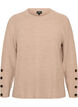 Strikbluse med ribstruktur og knapdetaljer, Beige, Packshot image number 0