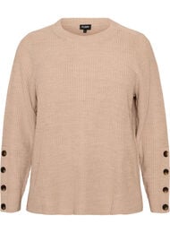 Strikbluse med ribstruktur og knapdetaljer, Beige