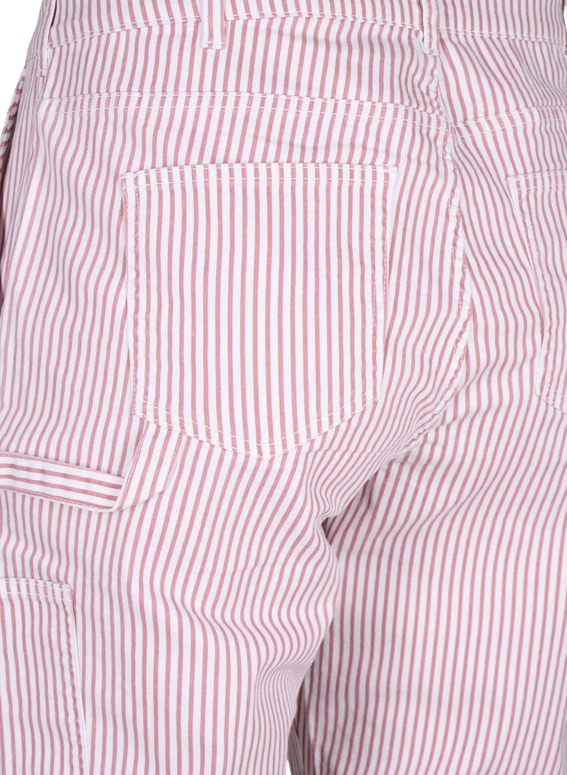 Zizzi Stribede cargo jeans med straight fit, Rose White Stripe, Packshot image number 3