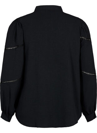 Skjortebluse med crochetdetaljer, Black, Packshot image number 1