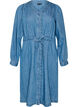 Denimkjole med V-udsk&aelig;ring og bindeb&aring;nd, Bl&aring;, Packshot image number 0