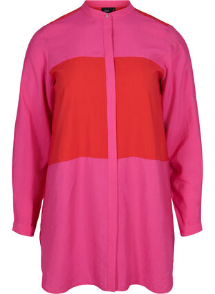 Lang skjorte med color-block , Pink Red Block, Packshot image number 0