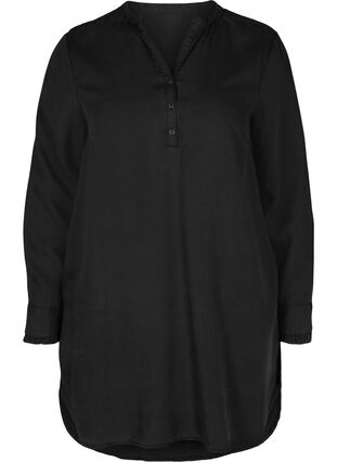 Langærmet tunika med v-udskæring og knapper, Black, Packshot image number 0