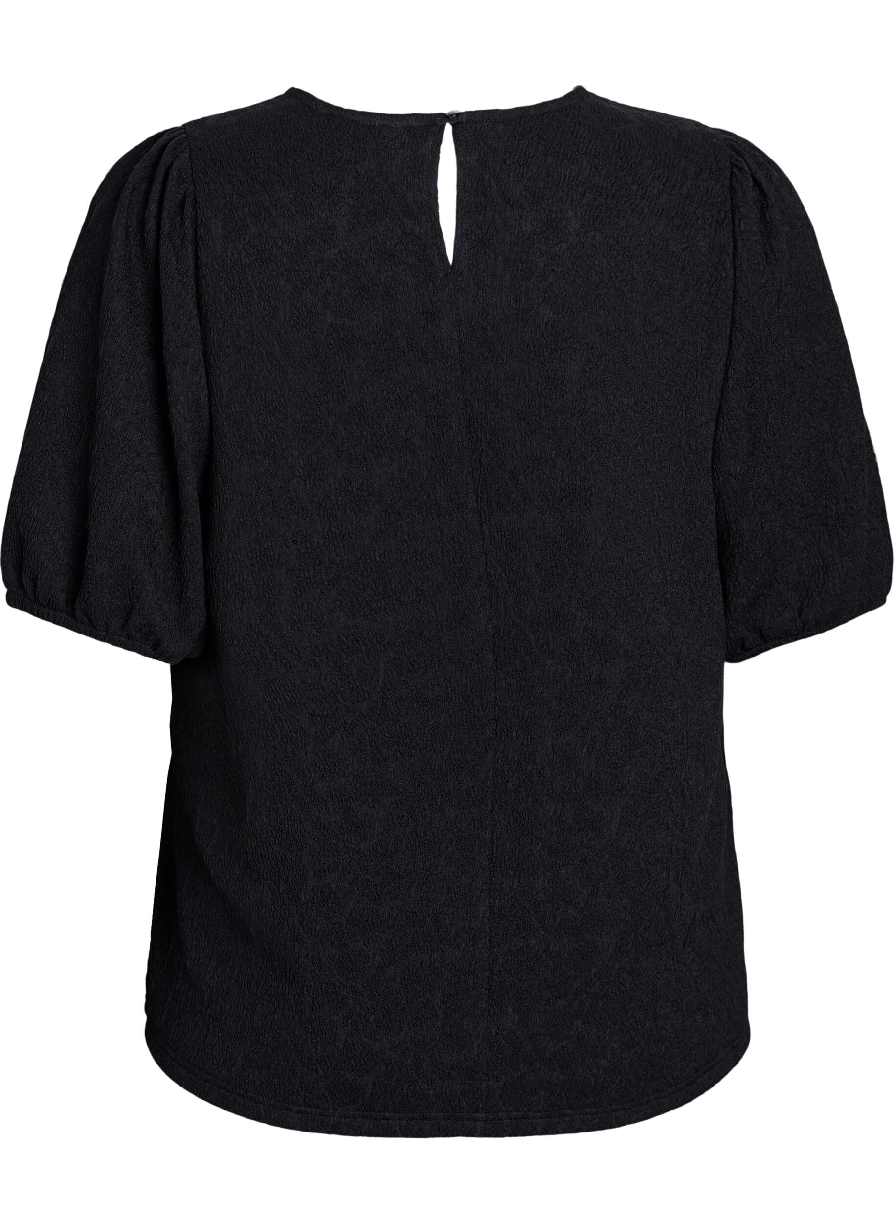 ZizziBluse med struktur og korte &aelig;rmer, Sort, Packshot image number 1