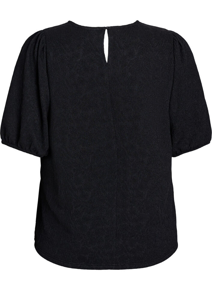Bluse med struktur og korte &aelig;rmer, Sort, Packshot image number 1