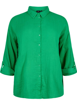 Skjorte med krave i bomuldsmusselin, Jolly Green, Packshot image number 0