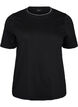 T-shirt i bomuld med b&oslash;lgede kontrastkanter, Sort, Packshot image number 0