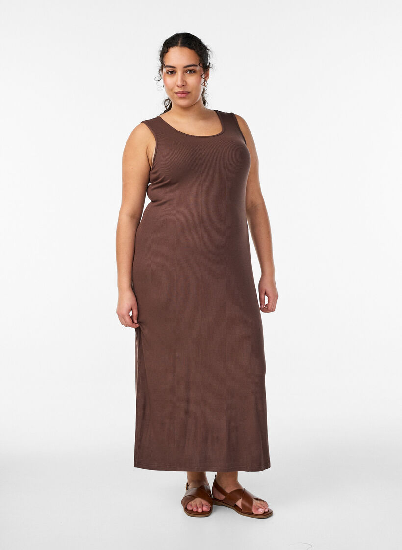 &AElig;rmel&oslash;s ribkjole i viskose, Brun, Model image number 0