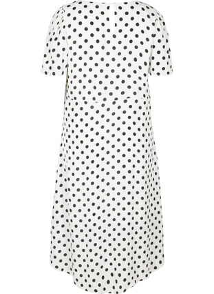 Kortærmet viskose kjole med prikker, White w. Black Dot, Packshot image number 1