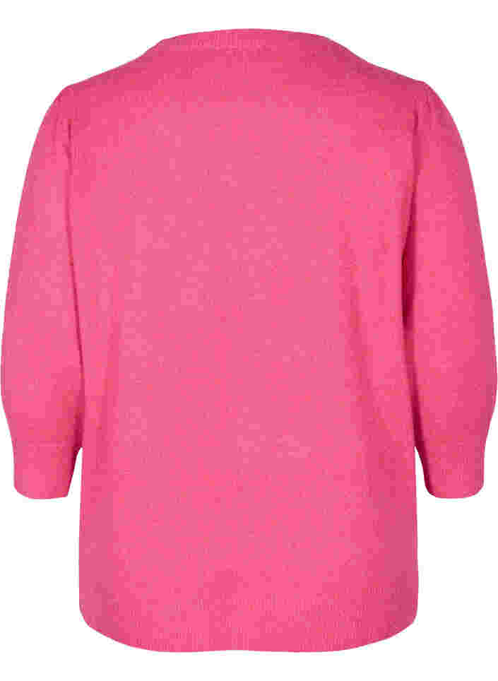 Meleret strikbluse med 3/4 ærmer, Fandango Pink, Packshot image number 1