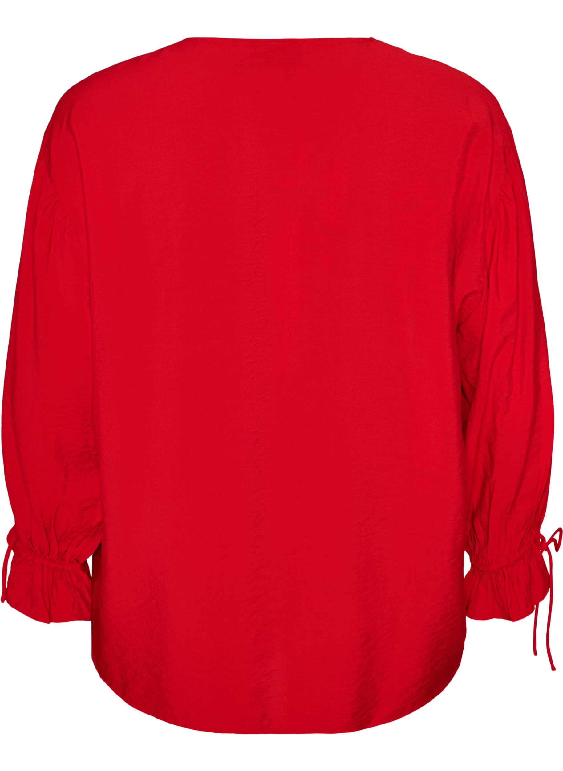 ZizziViskosebluse med bindeb&aring;nd og fl&aelig;sedetaljer, R&oslash;d, Packshot image number 1