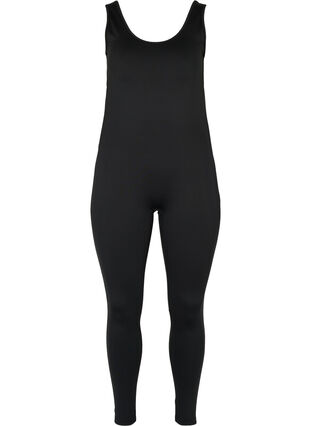 Tætsiddende trænings jumpsuit, Black, Packshot image number 0
