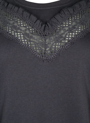 Sweatshirt med flæse og crochet detalje, Dark Grey, Packshot image number 2
