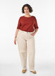 Ribbet jerseybluse med korte &aelig;rmer, R&oslash;d, Model image number 1