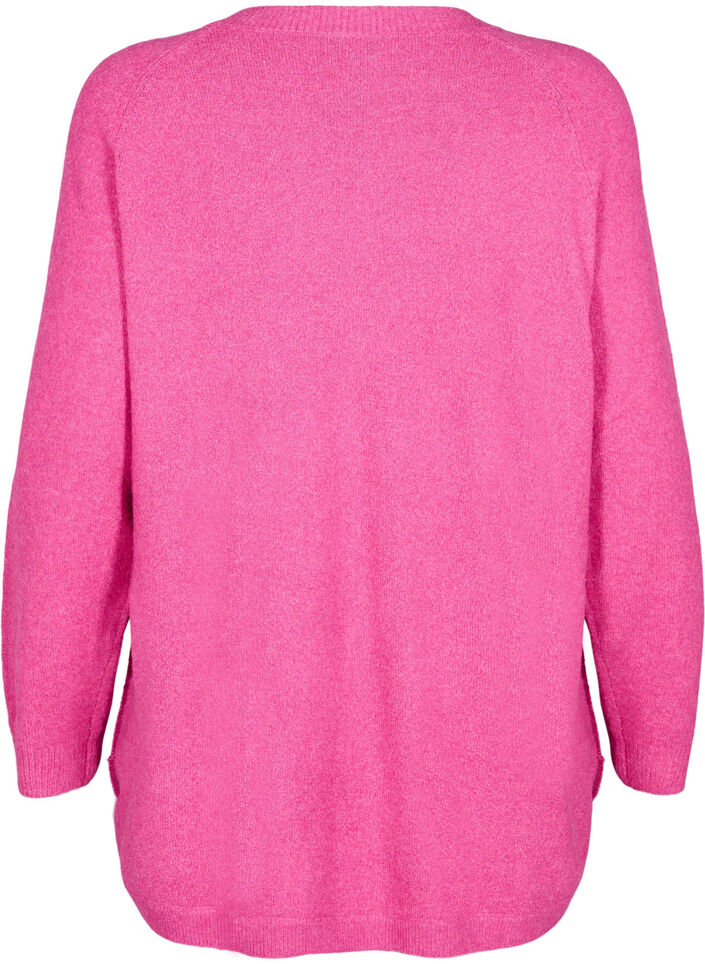 Lang strikbluse med knapdetalje i siden, Raspberry Rose Mel., Packshot image number 1