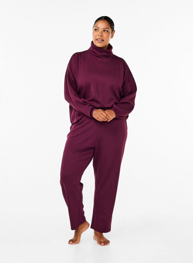Bluse med turtleneck i modalmix, Mørk Bordeaux, Model image number 1