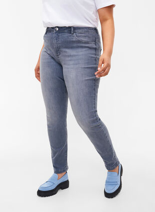Super slim Amy jeans med høj talje, Grey Denim, Model image number 2