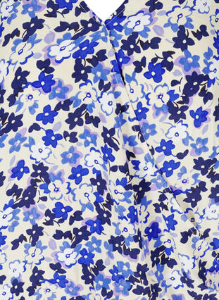 Blomstret viskose bluse med 3/4 ærmer, Blue Flower AOP, Packshot image number 2