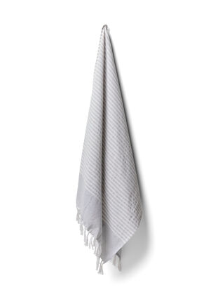 Stribet håndklæde med frynser, Light Grey Melange, Packshot image number 0