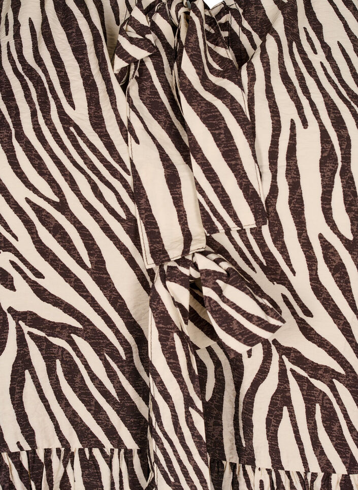 Peplumbluse med bindebånd og zebraprint, Brun, Packshot image number 3