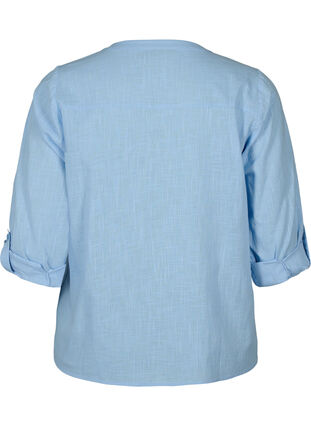 Skjortebluse i bomuld med v-udskæring, Serenity, Packshot image number 1