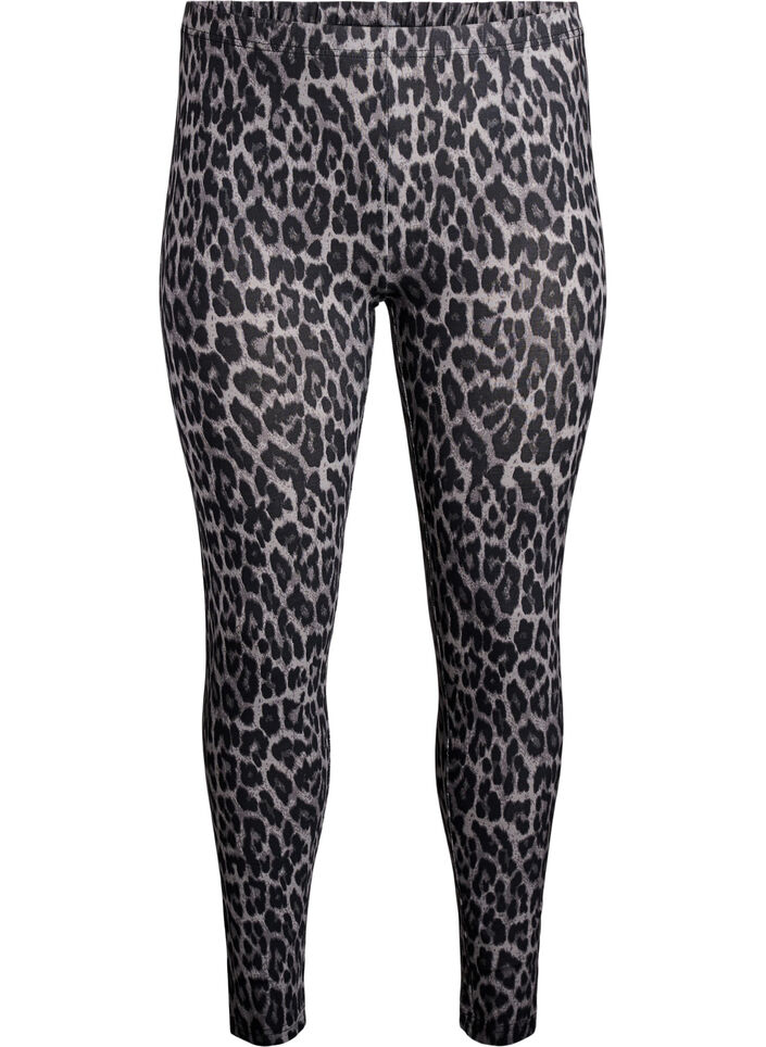 Viskose leggings med leo print, Grå, Packshot image number 0