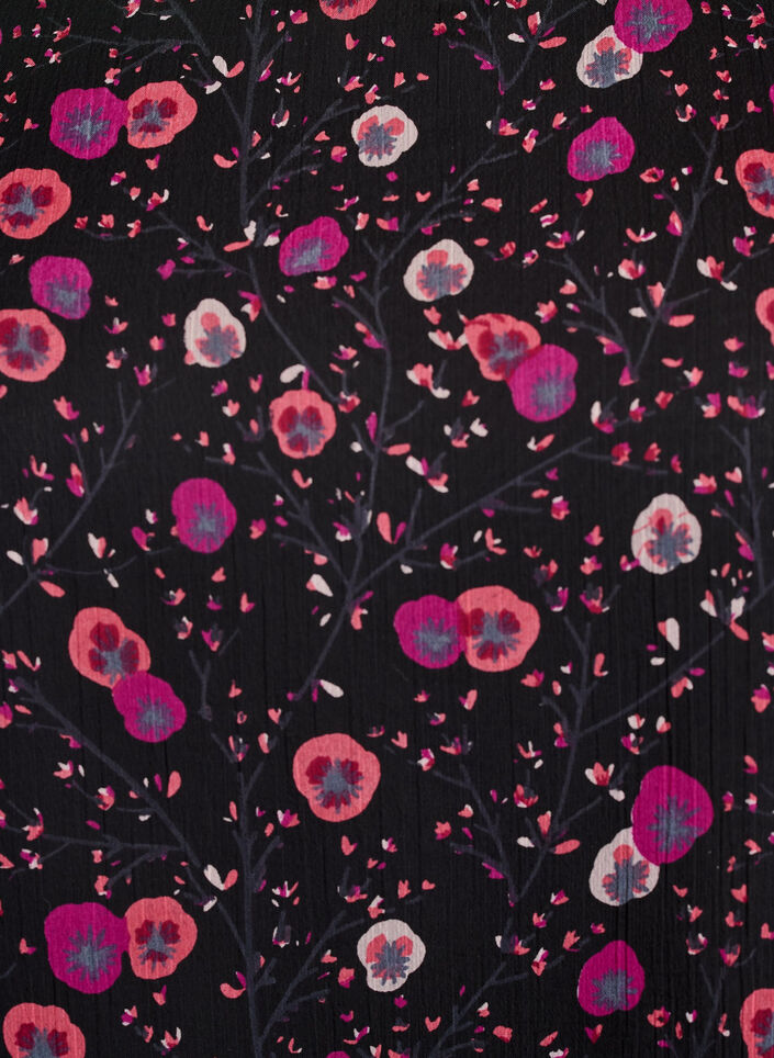 Blomstret chiffonbluse med transparente ærmer, Sort, Packshot image number 2