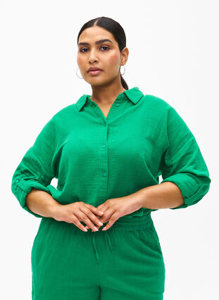 Skjorte med krave i bomuldsmusselin, Jolly Green, Model image number 0