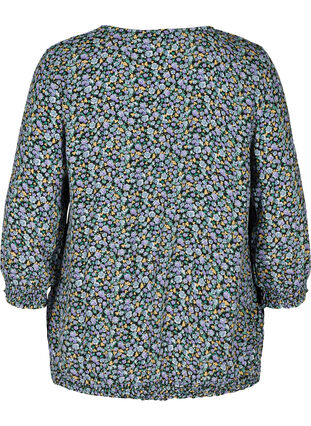 Blomstret bluse med smock, Black AOP, Packshot image number 1
