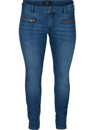 Ekstra slim Sanna jeans med lynlås, Blue denim, Packshot image number 0
