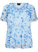 Blomstret bluse med fl&aelig;sekrave og peplum-effekt, Bl&aring;, Packshot image number 0