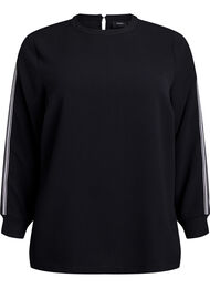 Bluse med stribedetalje på ærmerne, Sort