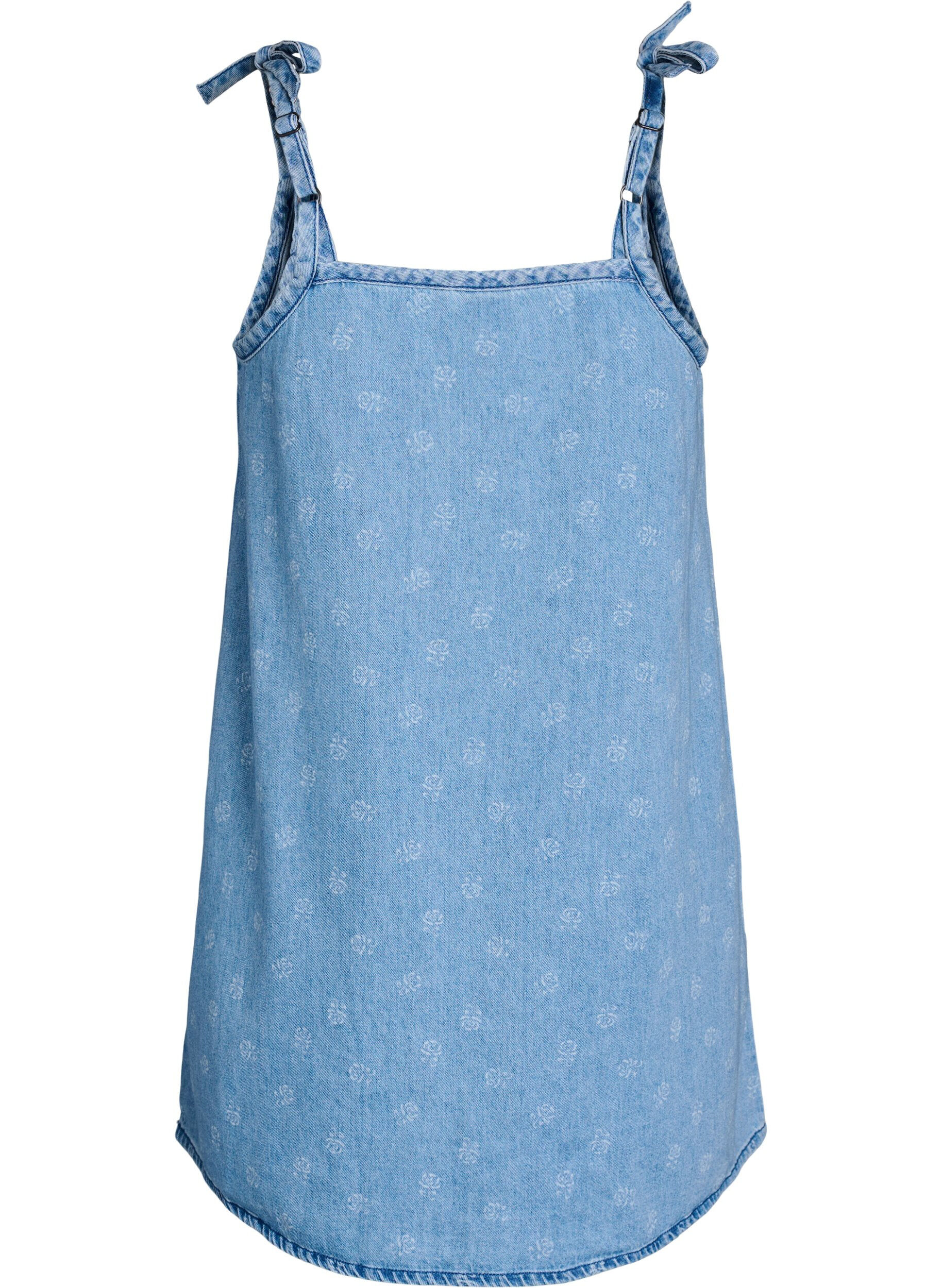 Zizzi Kort denimkjole med justerbare stropper, LBD w. Flower, Packshot image number 1