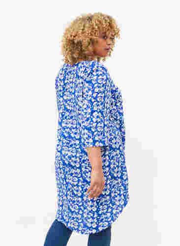 Printet kjole med 3/4 ærmer, Blue White Flower, Model image number 1