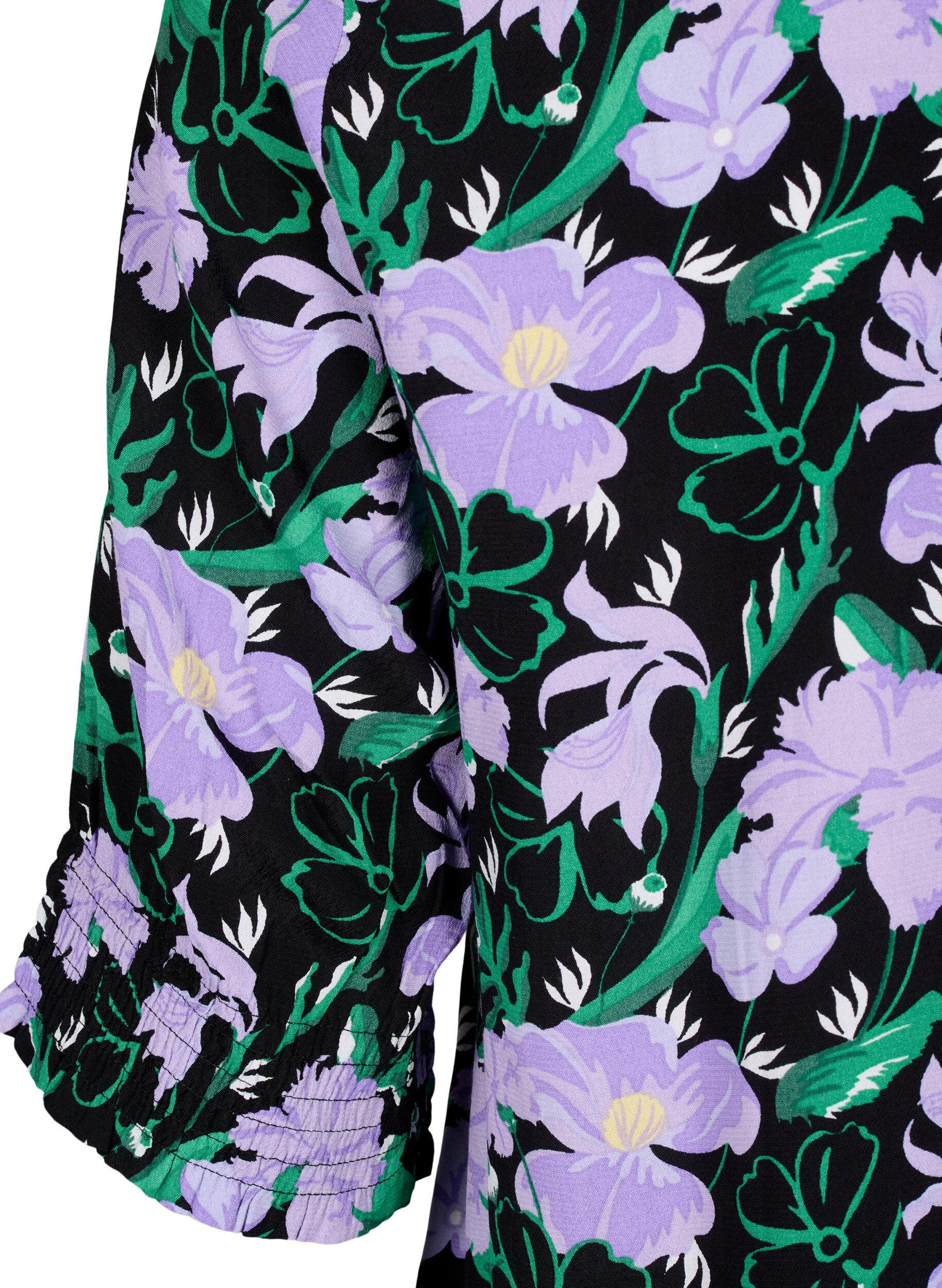 Zizzi Viskosebluse med knapper, Black Small Flower, Packshot image number 3