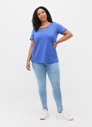 Kortærmet t-shirt med v-udskæring, Dazzling Blue, Model image number 3
