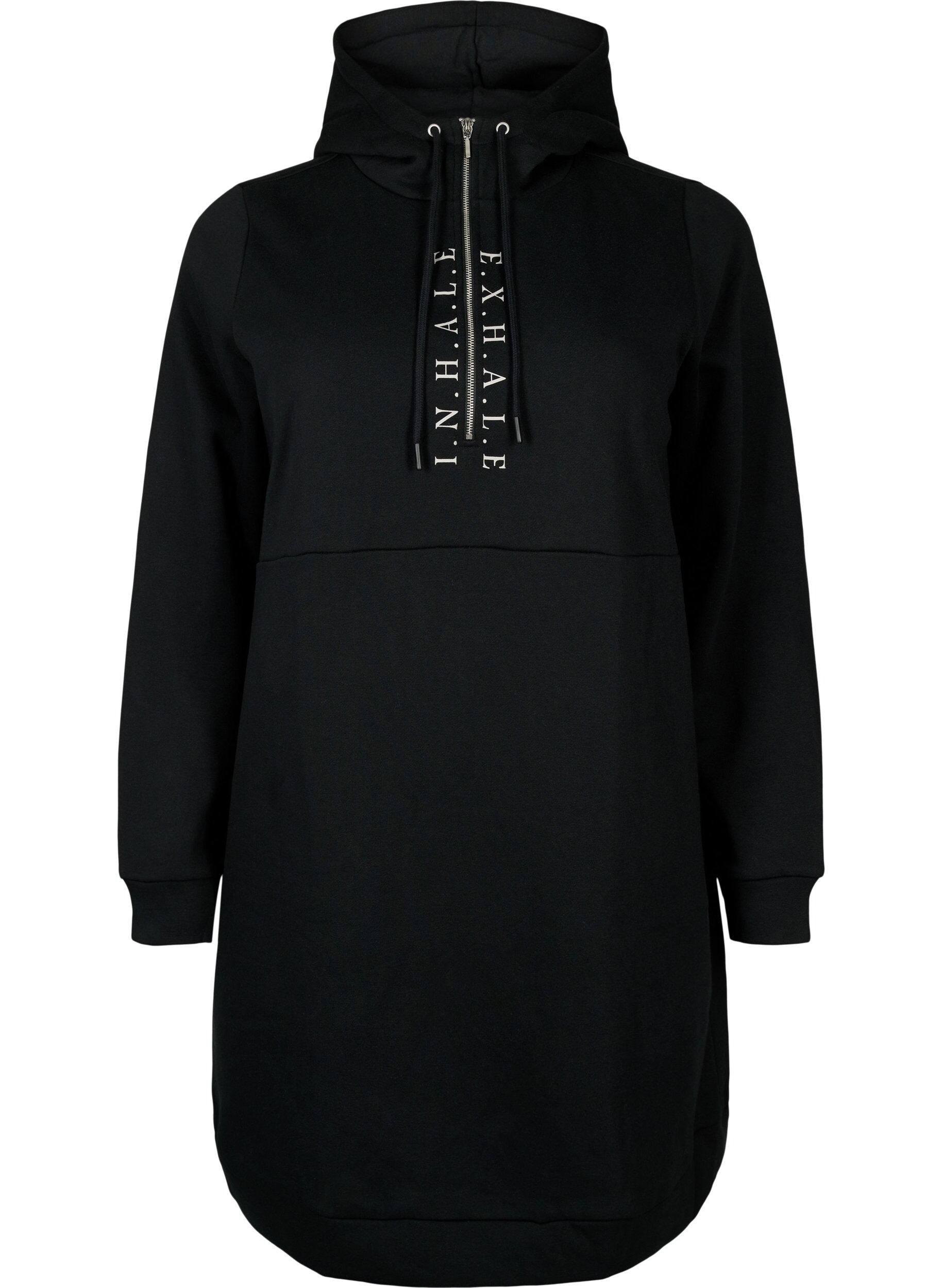 Zizzi Sporty sweatkjole med h&aelig;tte, Black/Grey, Packshot image number 0