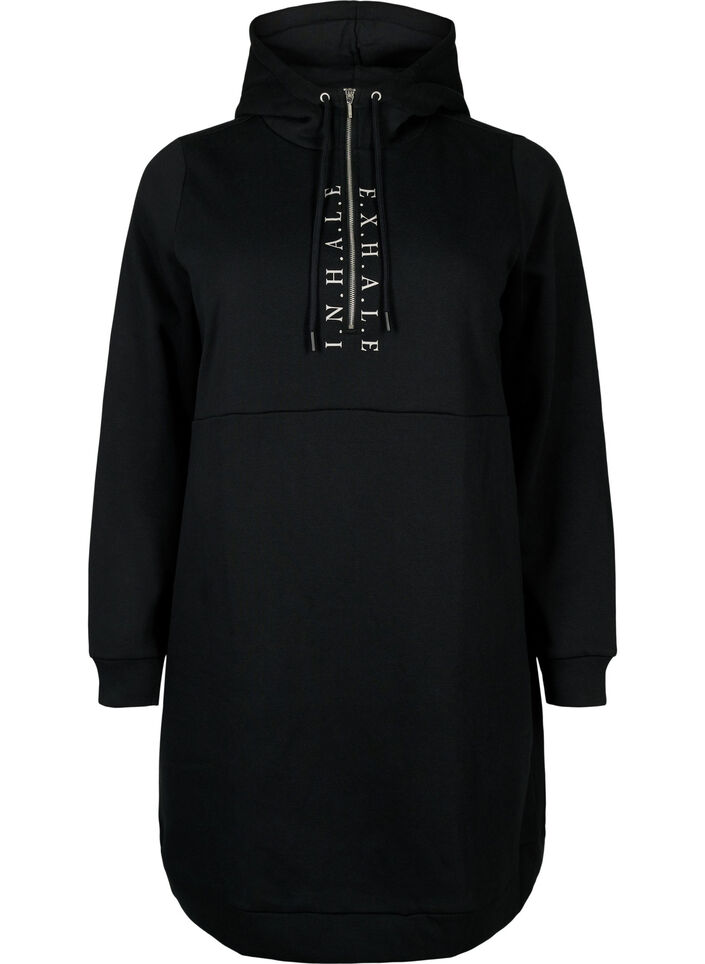 Sporty sweatkjole med hætte, Black/Grey, Packshot image number 0