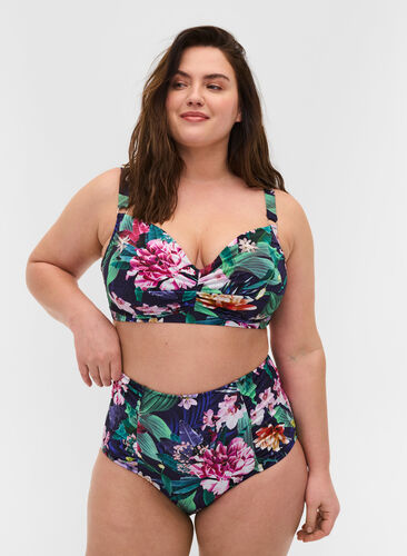 Højtaljet bikini underdel med blomsterprint, Flower Print, Model image number 0