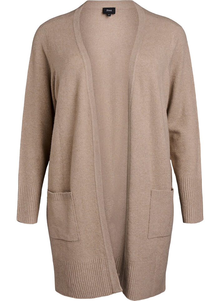 Meleret strik cardigan med lommer, Beige, Packshot image number 0