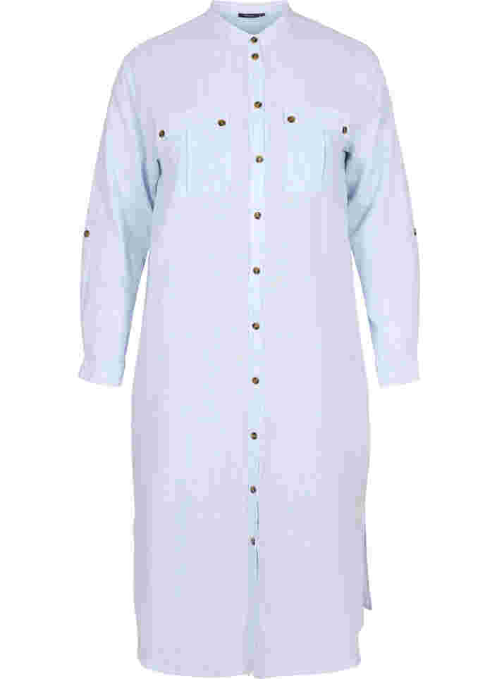 Lang stribet skjortekjole i bomuld, Blue Stripe, Packshot image number 0