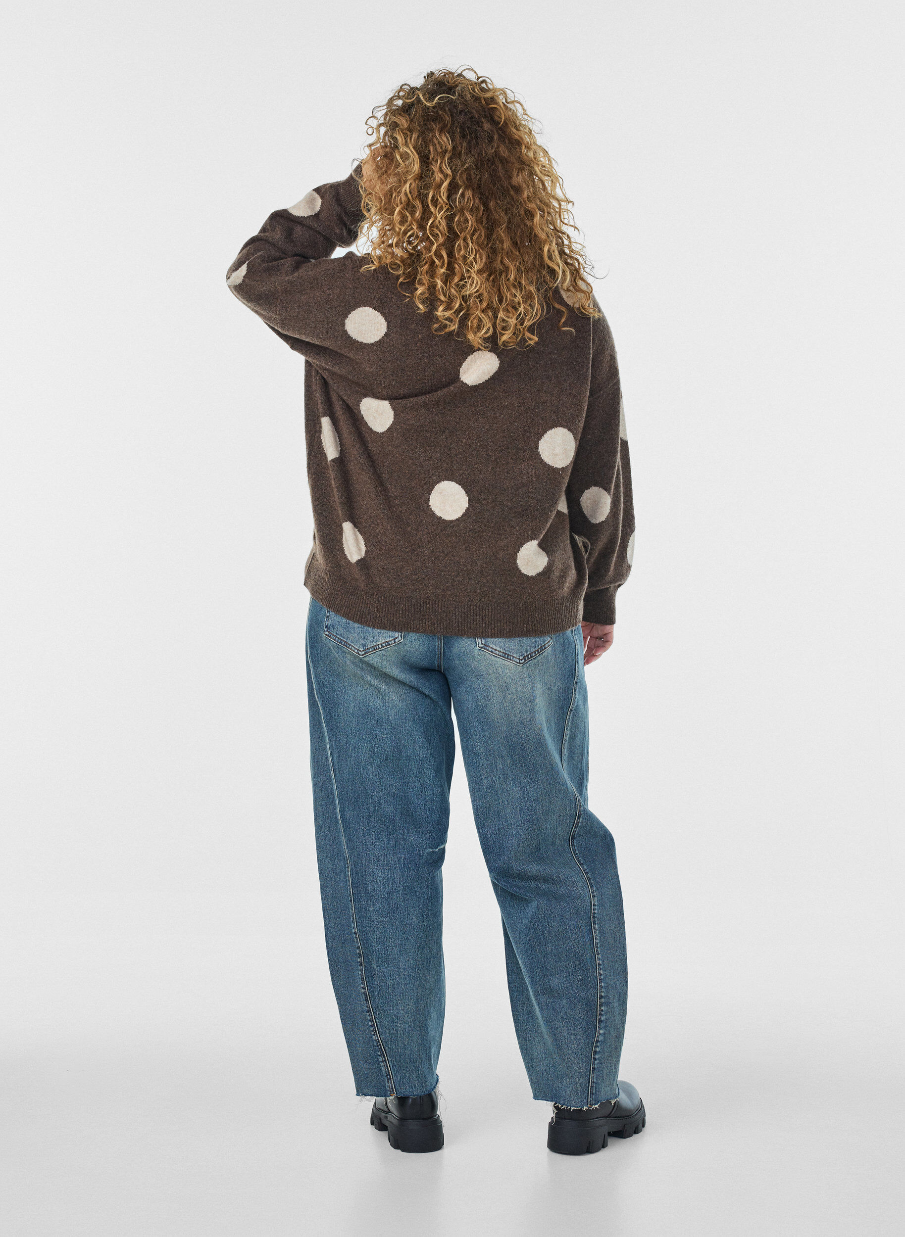 ZizziStrikbluse med prikket m&oslash;nster, Brun, Model image number 2