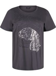 Bomulds t-shirt med print, Asphalt w. Tiger